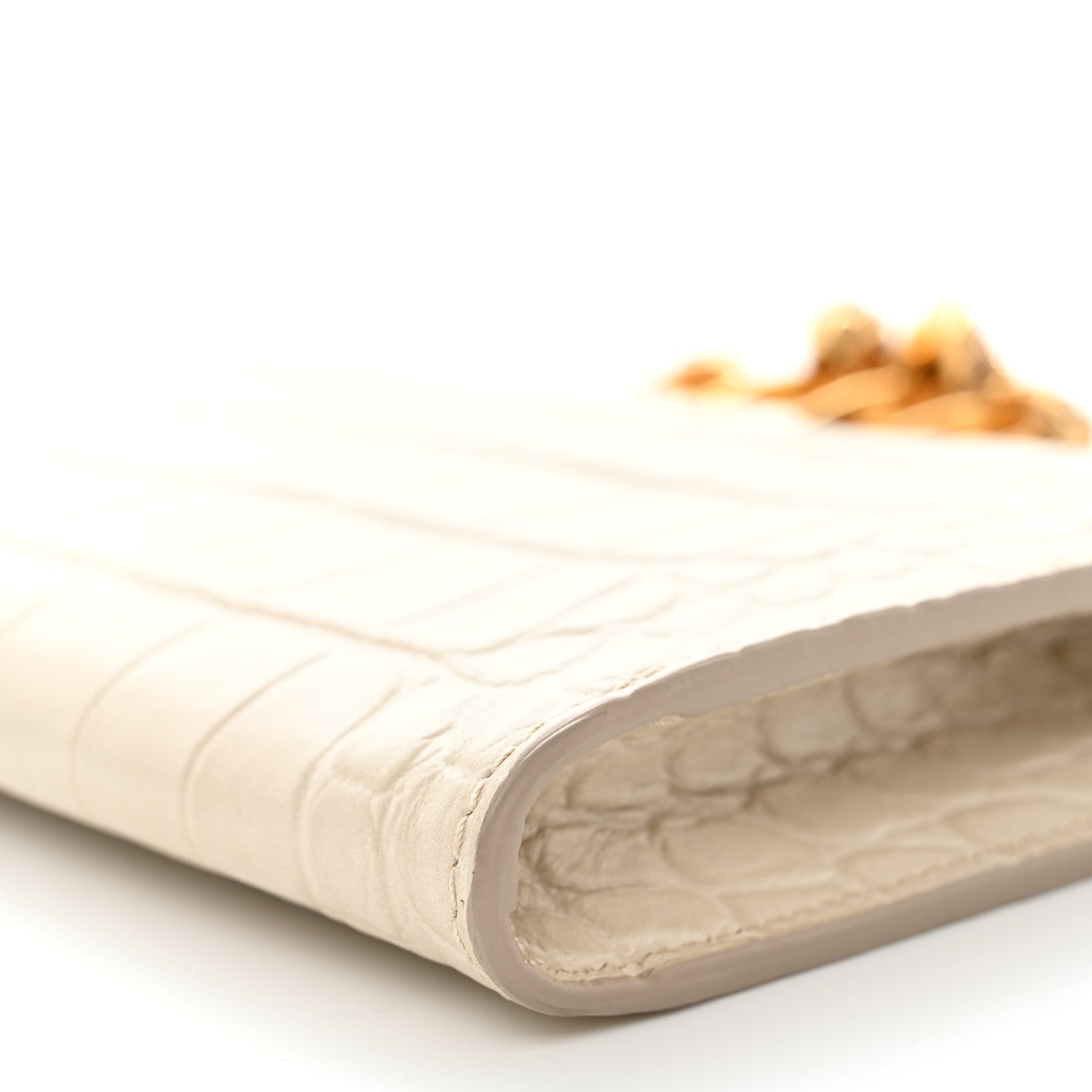Alexander McQueen Calfskin Crocodile Embossed Knuckle Flat Clutch Ivory 8 of 11