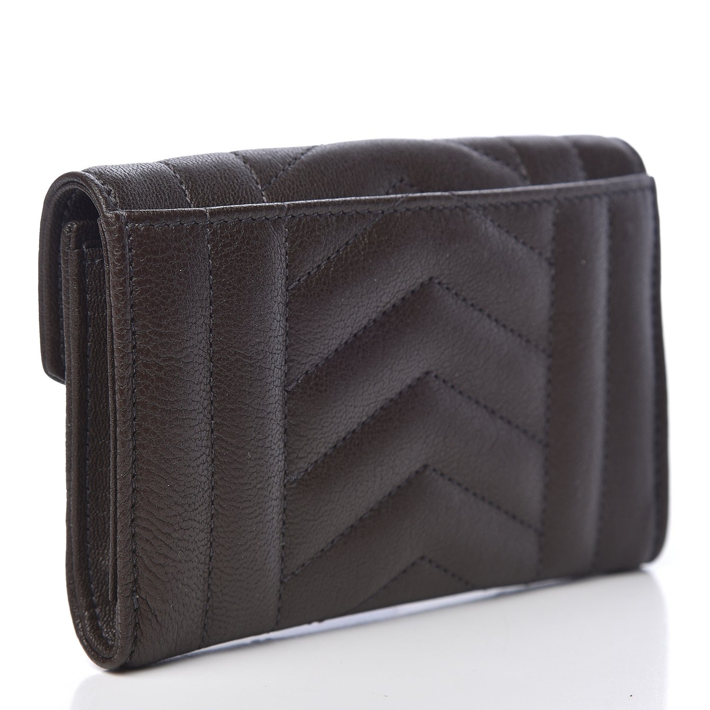 Lambskin Mixed Matelasse Chevron Small Monogram Envelope Wallet Dark Brown
