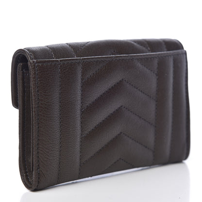 Saint Laurent Lambskin Mixed Matelasse Chevron Small Monogram Envelope Wallet Dark Brown 3 of 8