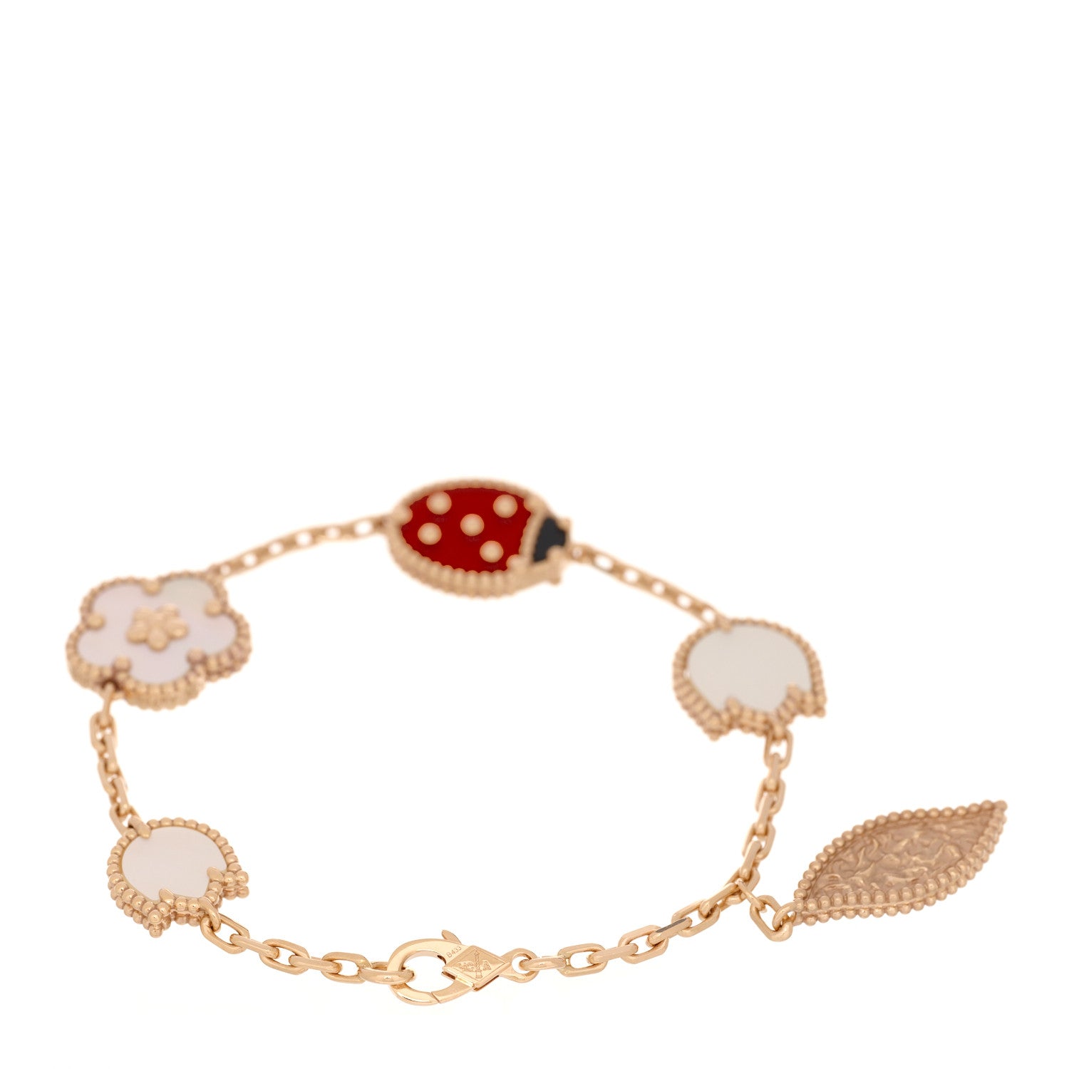 Van Cleef & Arpels 18K Rose Gold Carnelian Mother of Pearl Onyx 5 Motifs Lucky Spring Bracelet 2 of 4
