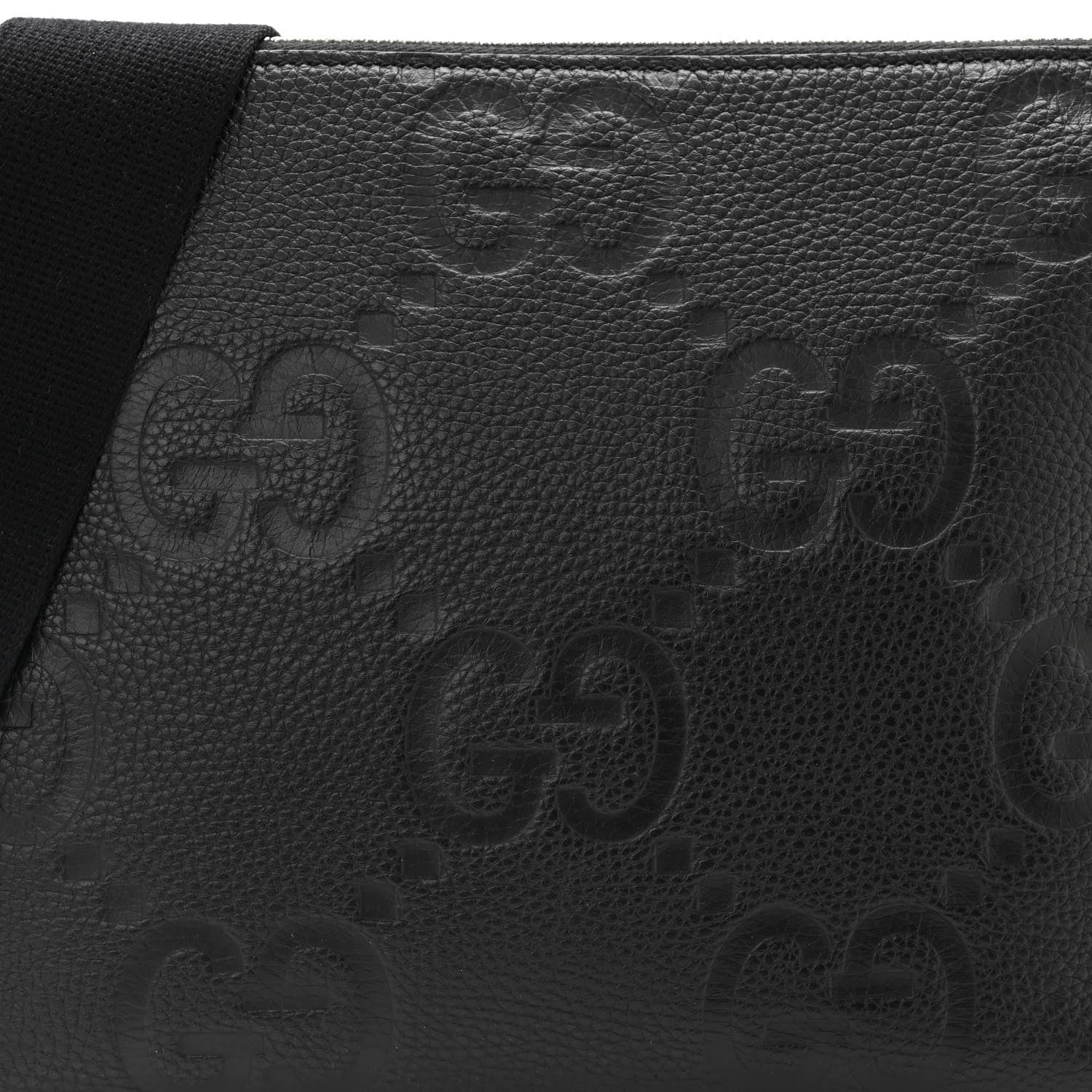 Gucci Piuma Calfskin Jumbo GG Embossed Medium Wristlet Messenger Bag Black 8 of 10