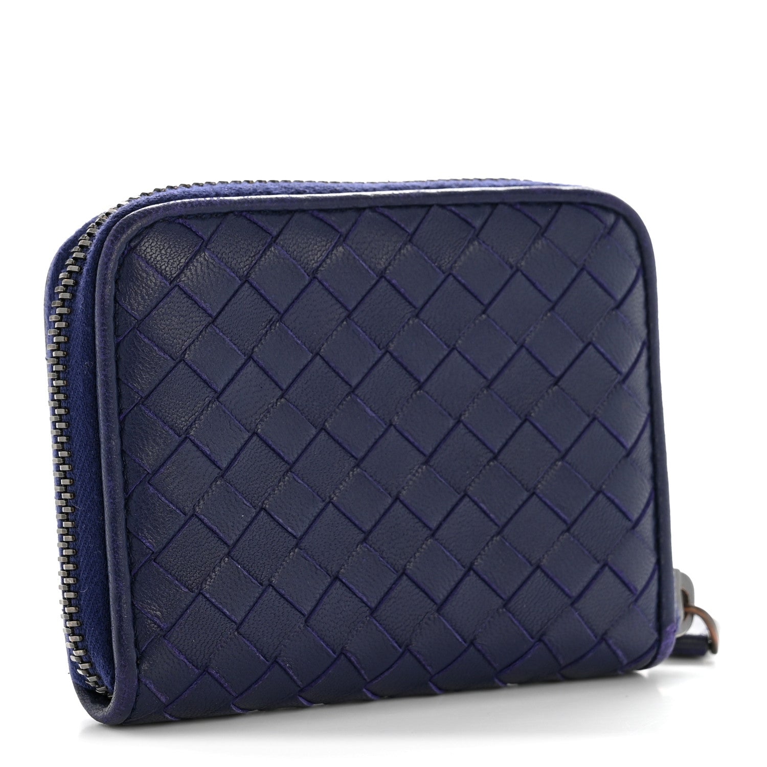 Bottega Veneta Nappa Intrecciato Zip Around Compact Wallet Blue