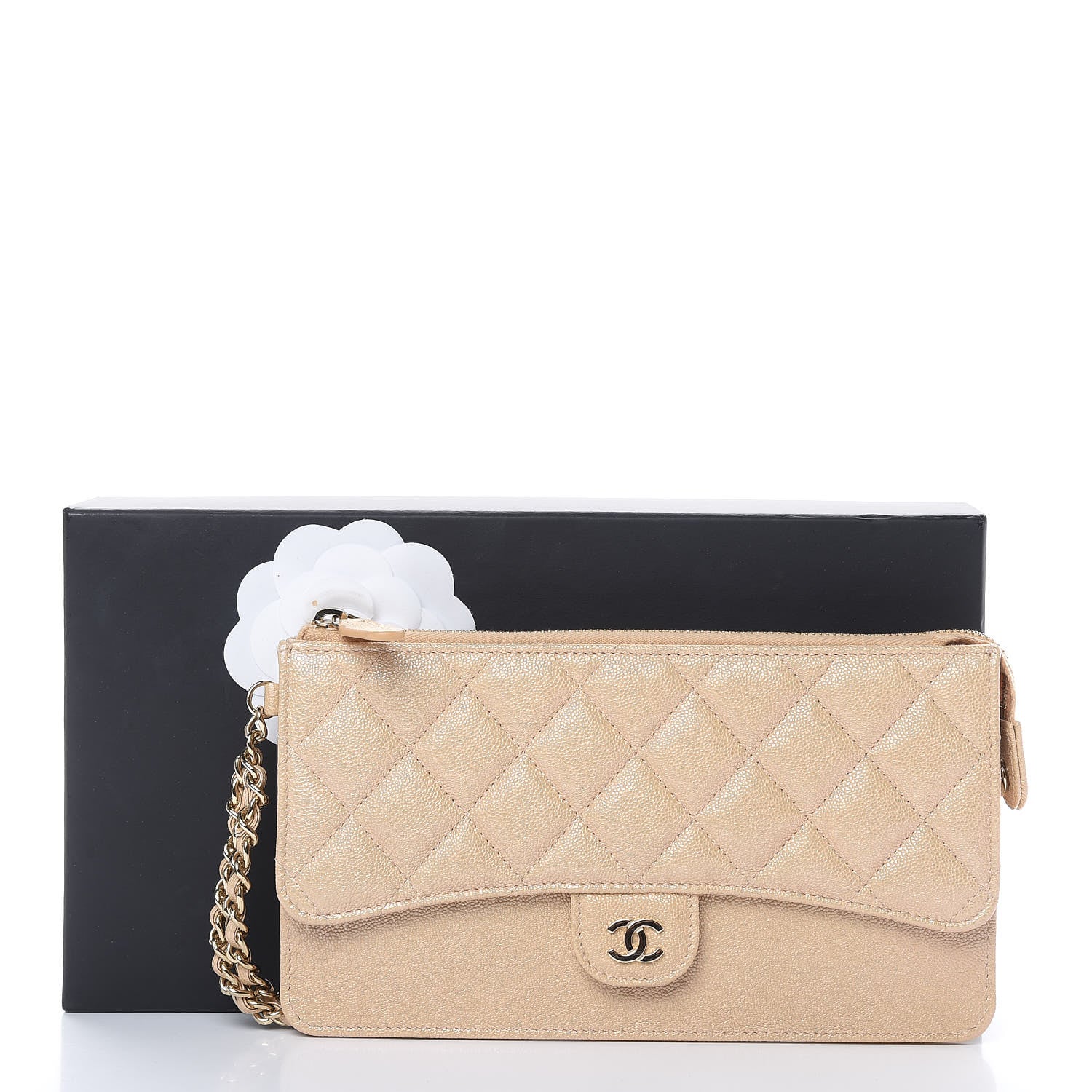 Chanel Iridescent Caviar Quilted Classic Pouch With Handle Beige 10 of 10
