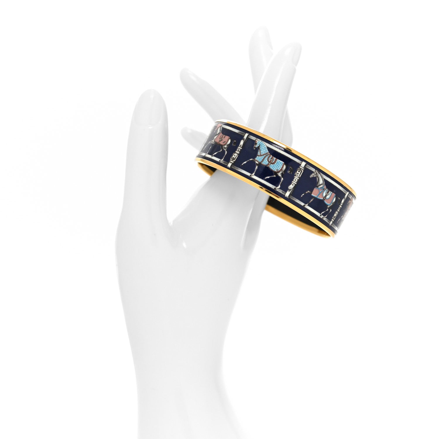 Hermes Enamel Printed Wide Horse Riding Motif Bracelet 70 2 of 5