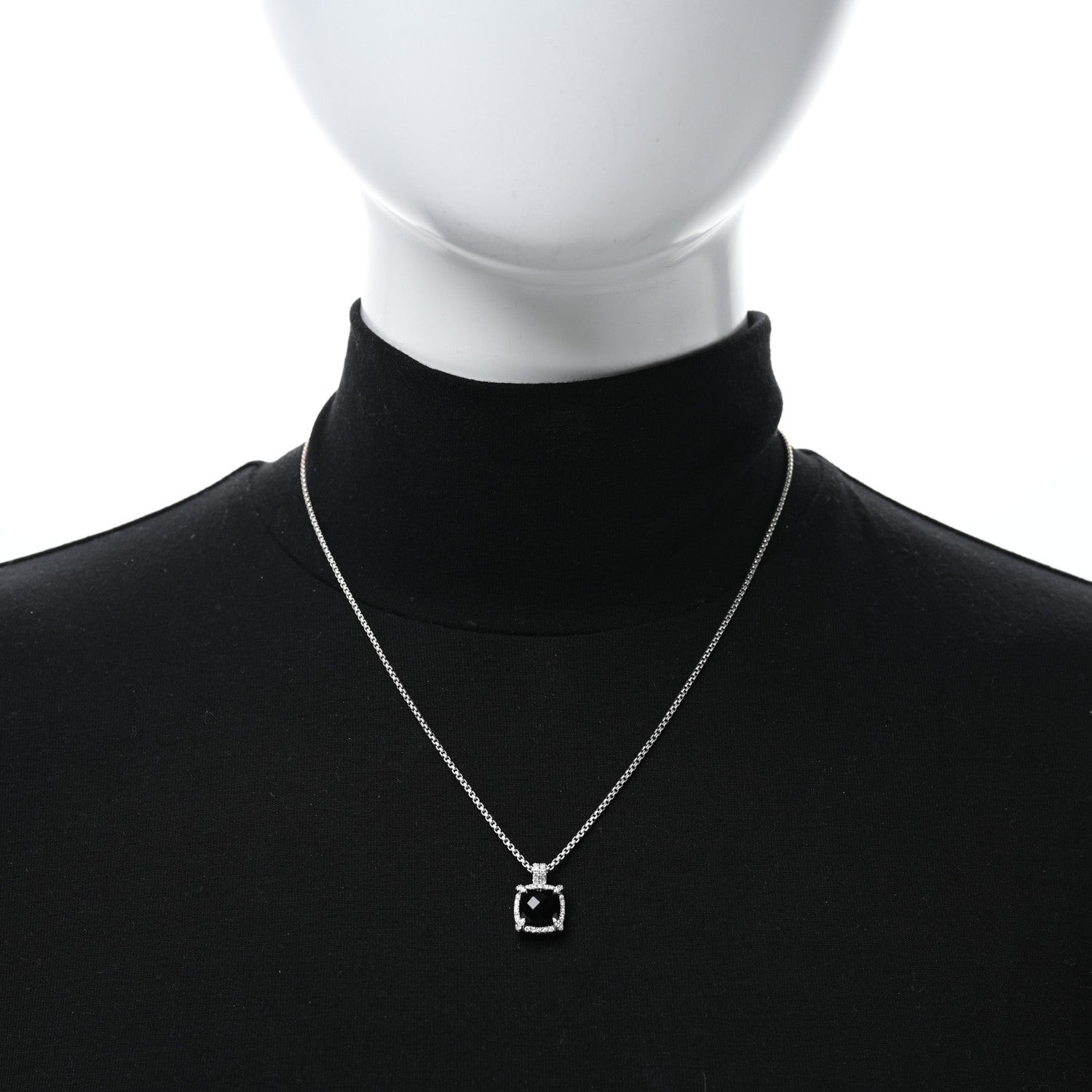 David Yurman Sterling Silver Diamond Black Onyx 9mm Chatelaine Pave Bezel Pendant Necklace 2 of 4