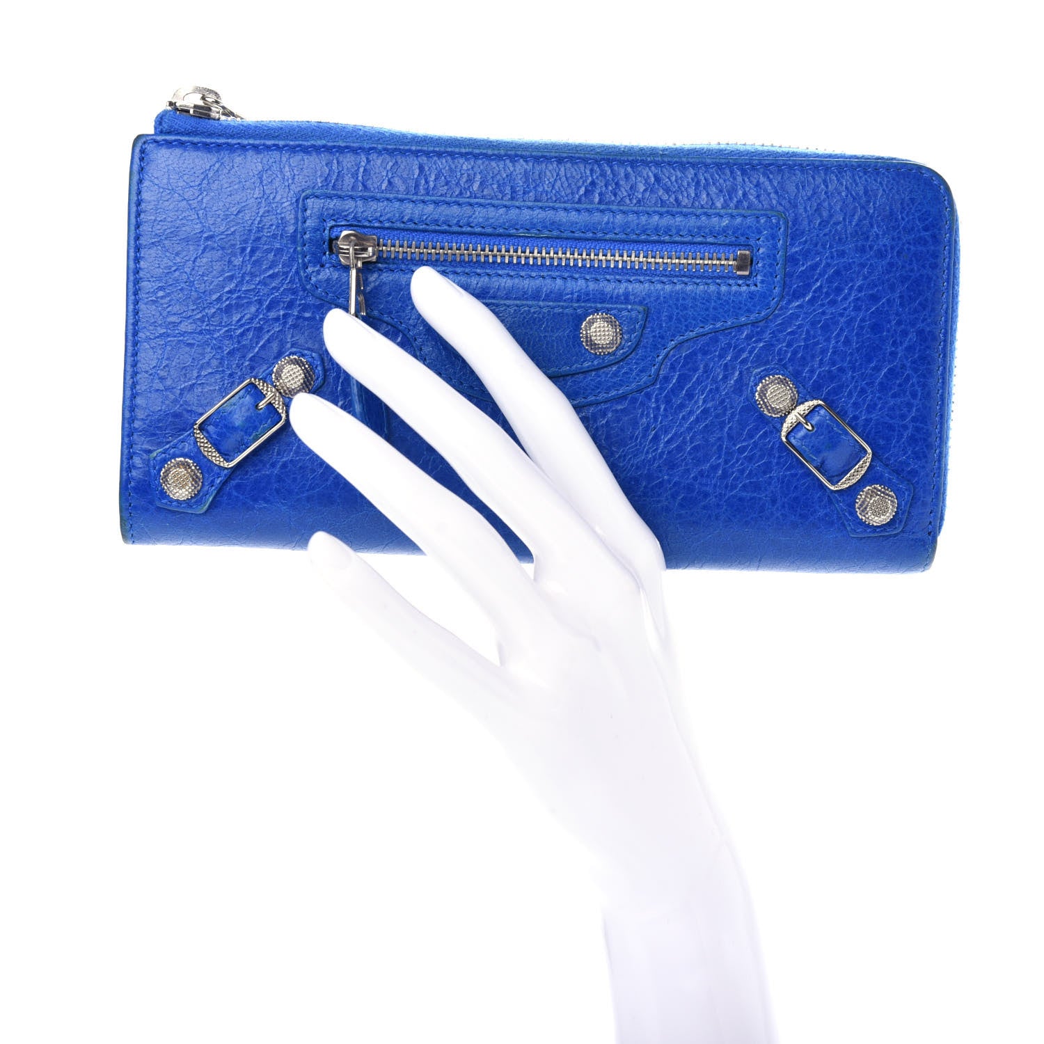 Balenciaga Agneau Giant 12 Silver Hardware Continental Zip Around Wallet Bleu Lazuli 2 of 9