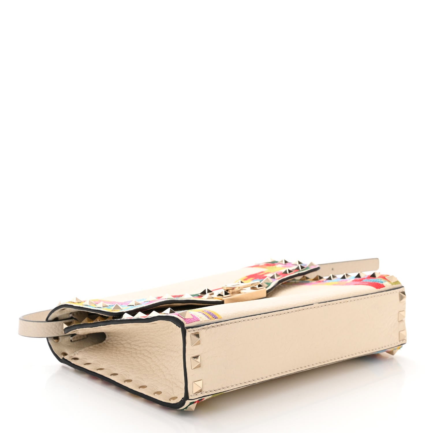 Valentino Garavani Pebbled Calfskin Embroidered Medium Rockstud Flip Lock Crossbody Bag Ivory 4 of 9