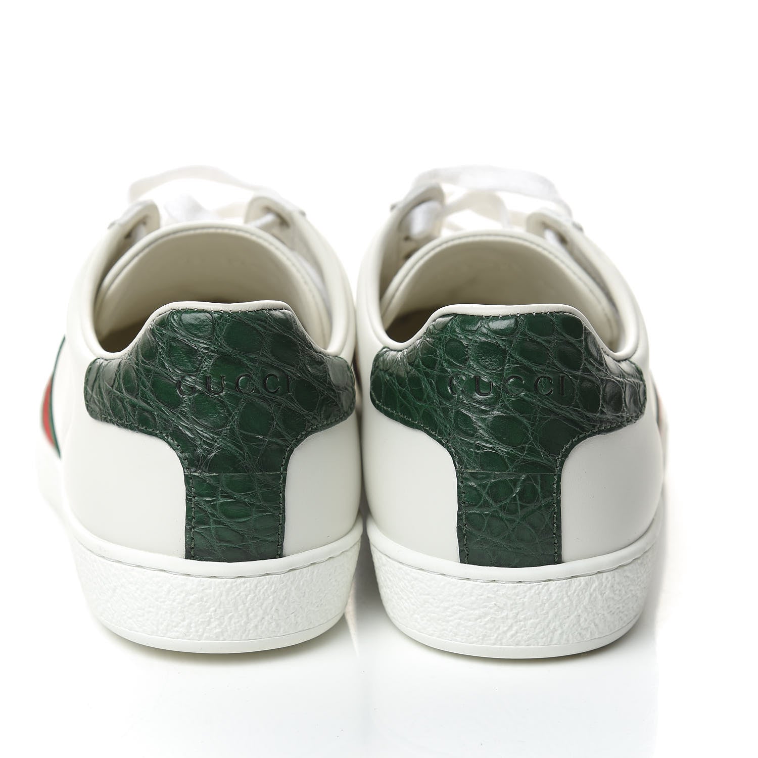 Gucci Calfskin Crocodile Web Womens Ace Sneakers 38.5 White Green 5 of 11