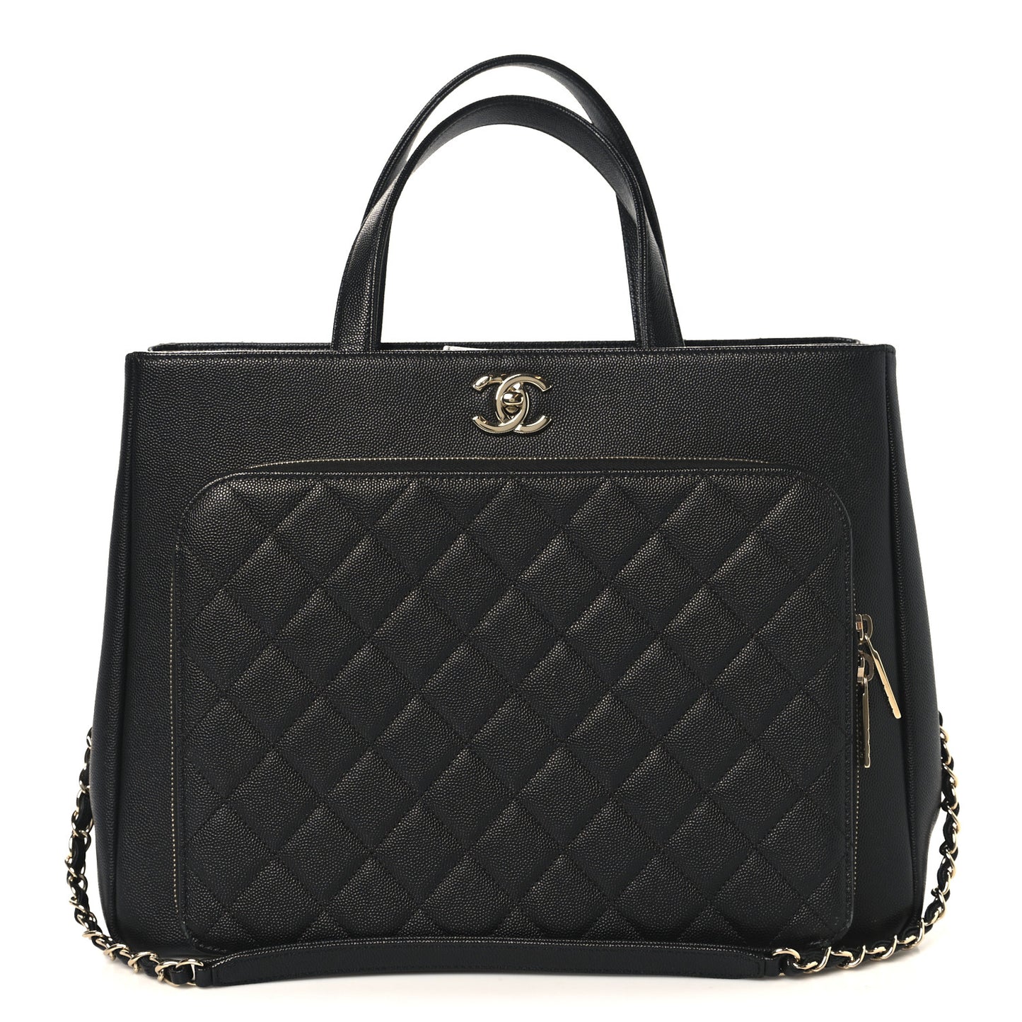Caviar Quilted Large Business Affinity Shopping Bag Black