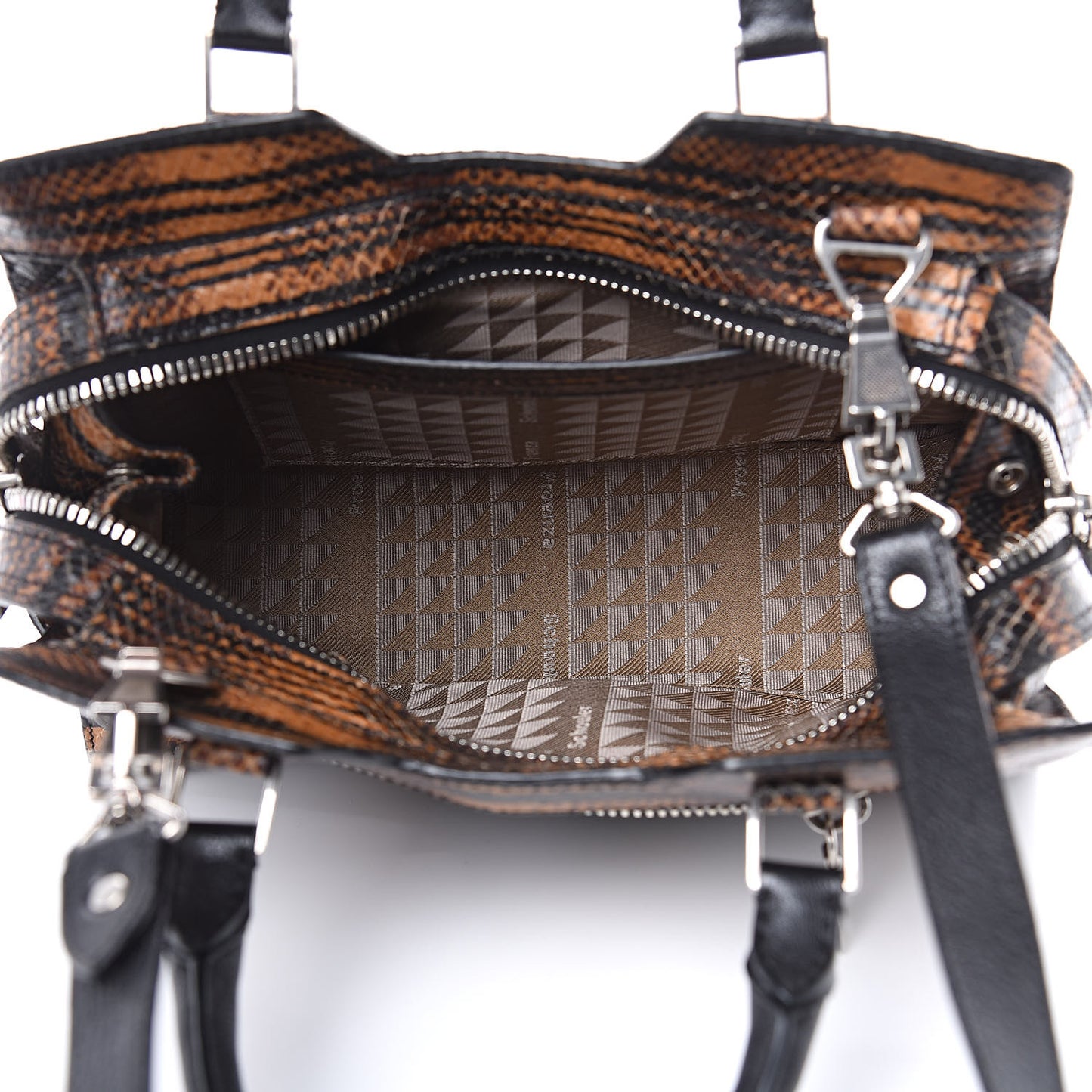 Striped Snake Calfskin Embossed Small PS13 Satchel Orange Black