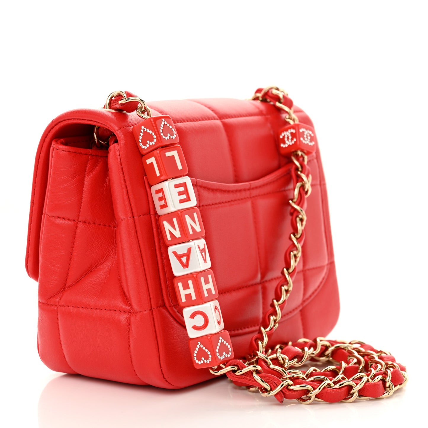 Lambskin Resin Crystal Square Quilted Monacoco Mini Flap Red