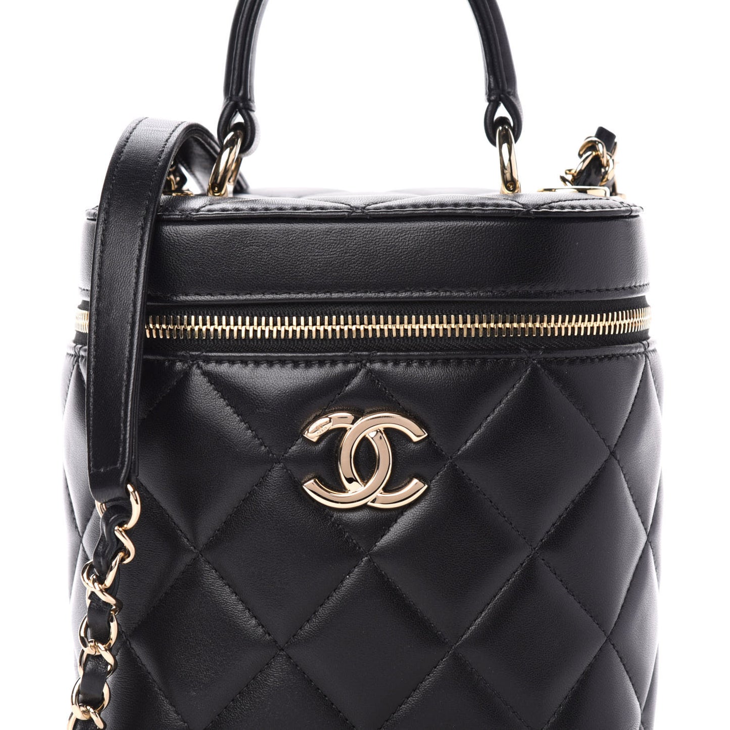 Lambskin Quilted Trendy Vanity Case Black