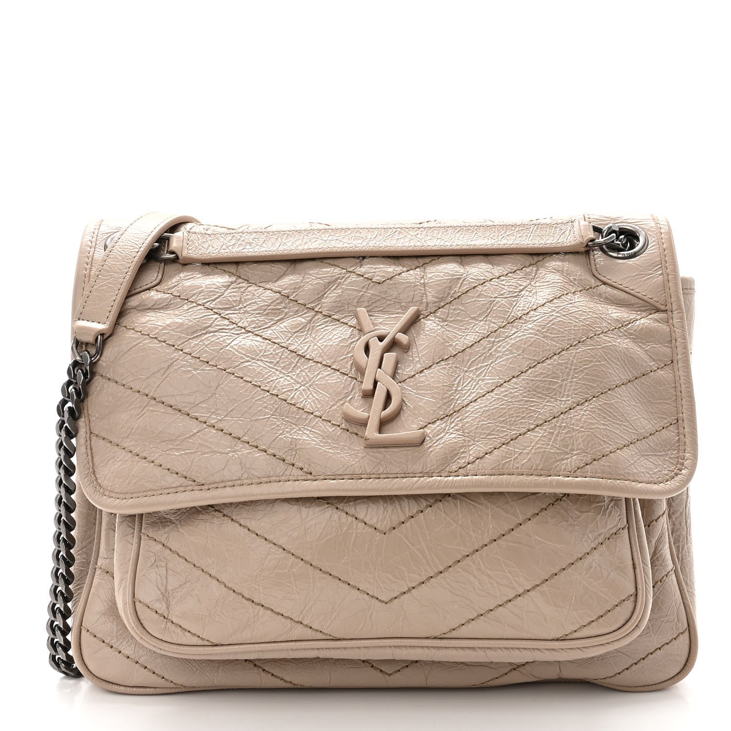 Saint Laurent Crinkled Calfskin Matelasse Monogram Medium Niki Chain Satchel Light Natural 1 of 9