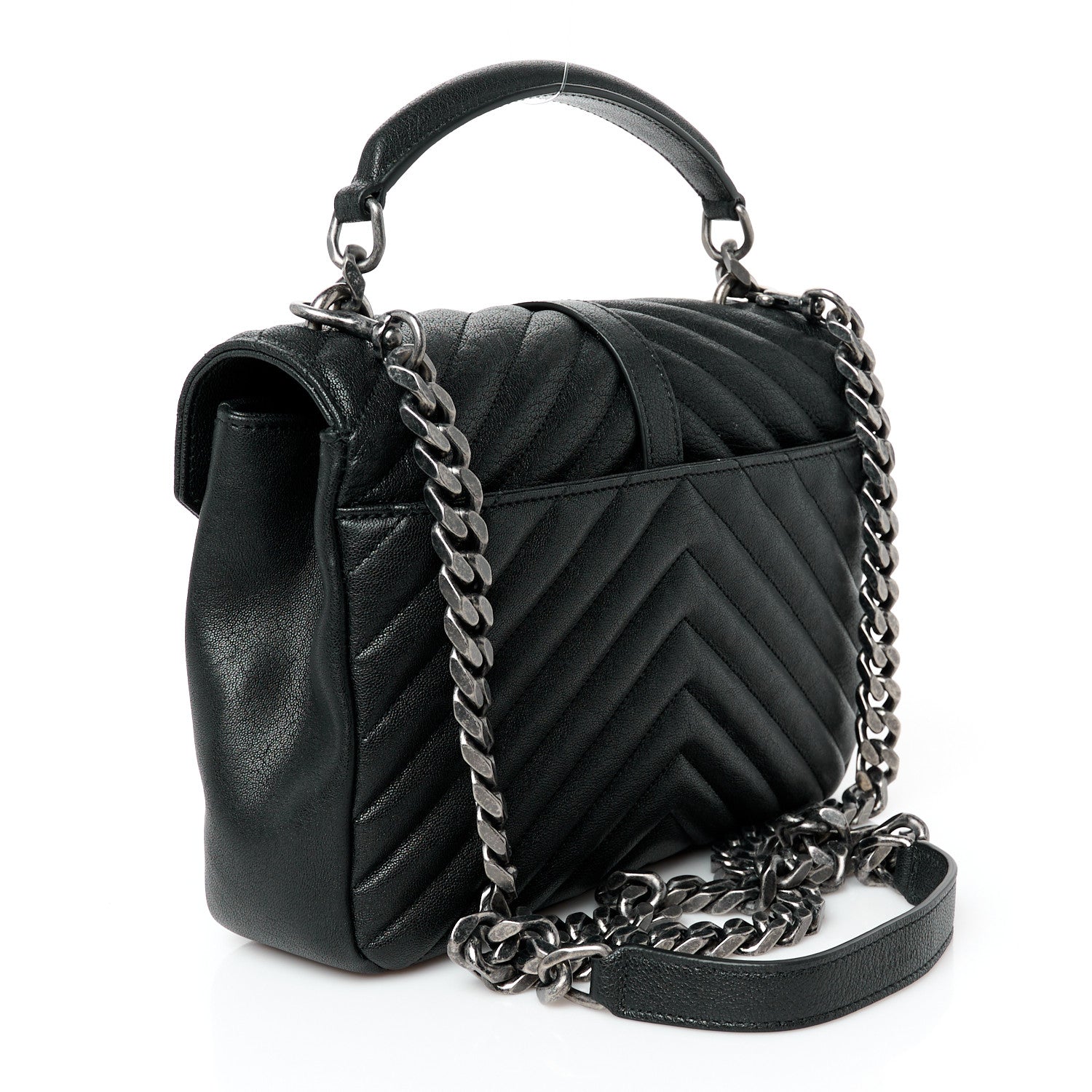 Saint Laurent Sheepskin Matelasse Chevron Monogram Medium College Bag Black 3 of 11
