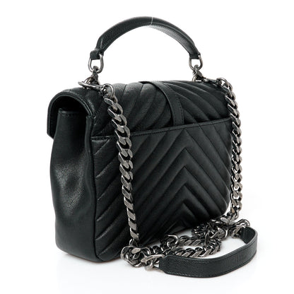 Saint Laurent Sheepskin Matelasse Chevron Monogram Medium College Bag Black 3 of 11