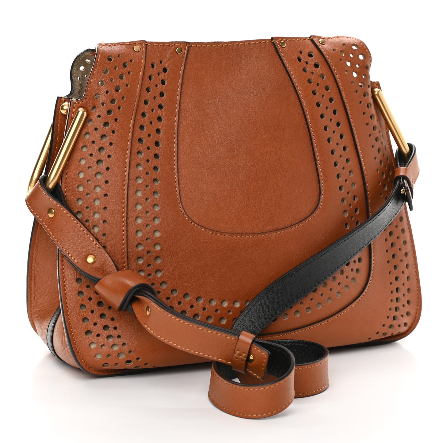 Calfskin Perforated Small Hayley Hobo Caramel