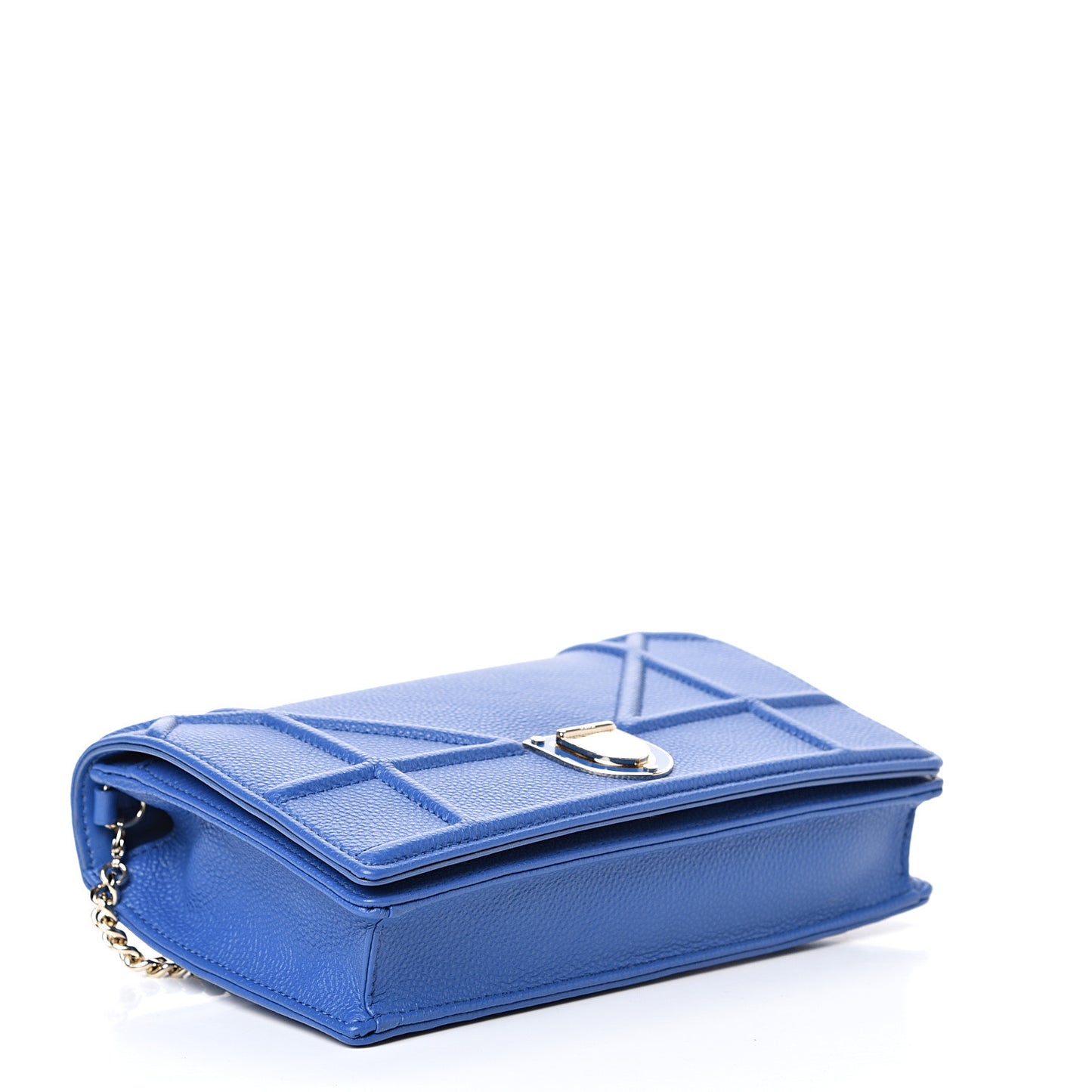 Grained Calfskin Diorama Wallet on Chain Pouch Blue