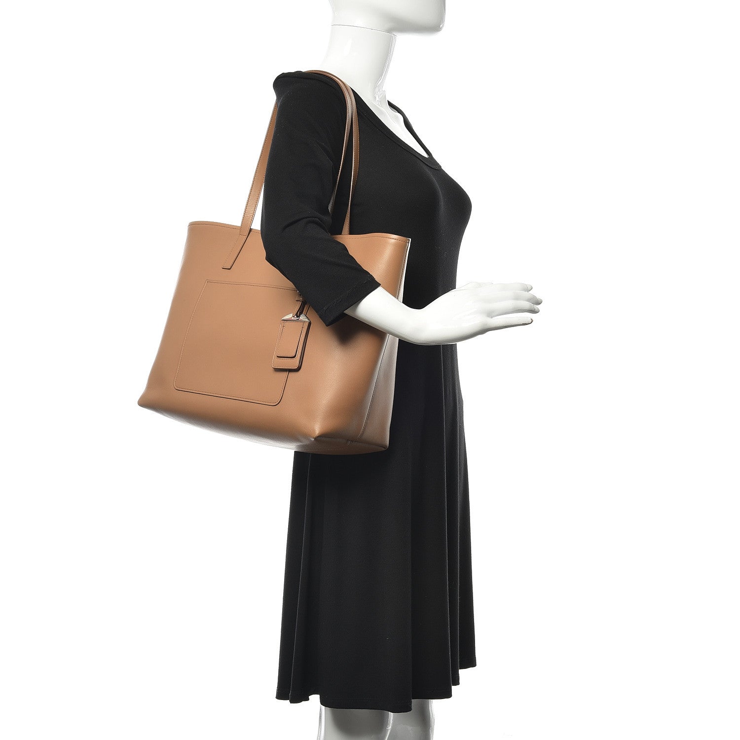 Prada City Calfskin Shopping Tote Caramel Black 2 of 14