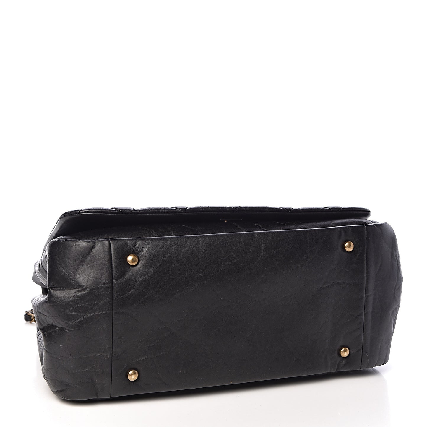 Aged Calfskin Quilted Large Pondichery Flap Black