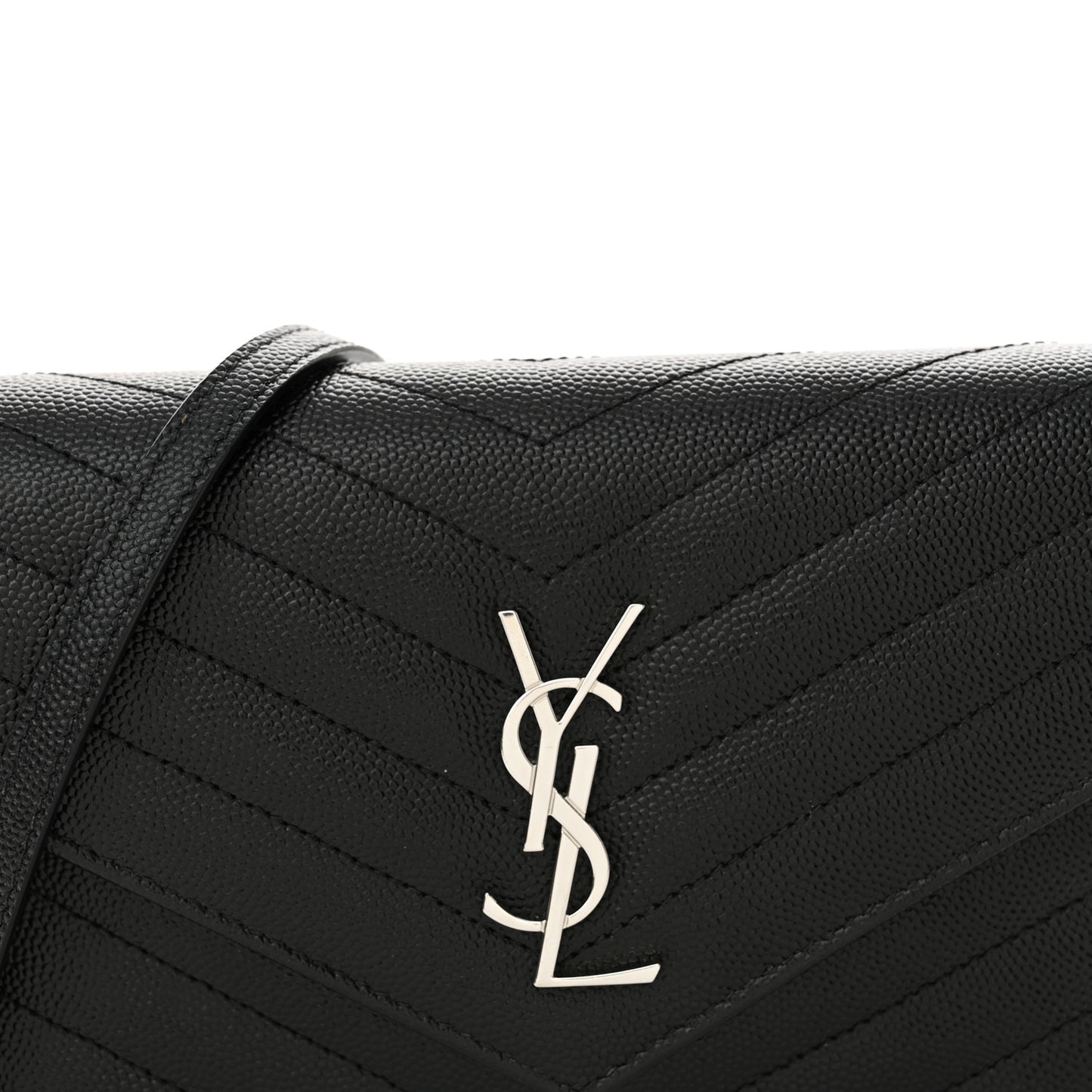 Grain De Poudre Matelasse Chevron Monogram Envelope Chain Wallet Black