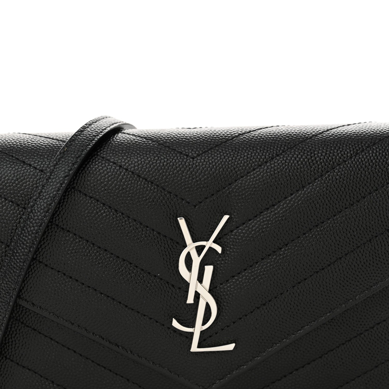 Saint Laurent Grain De Poudre Matelasse Chevron Monogram Envelope Chain Wallet Black 8 of 11