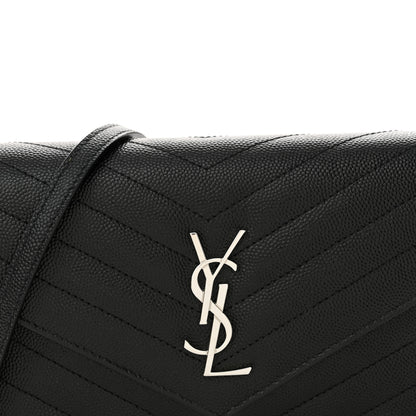 Saint Laurent Grain De Poudre Matelasse Chevron Monogram Envelope Chain Wallet Black 8 of 11