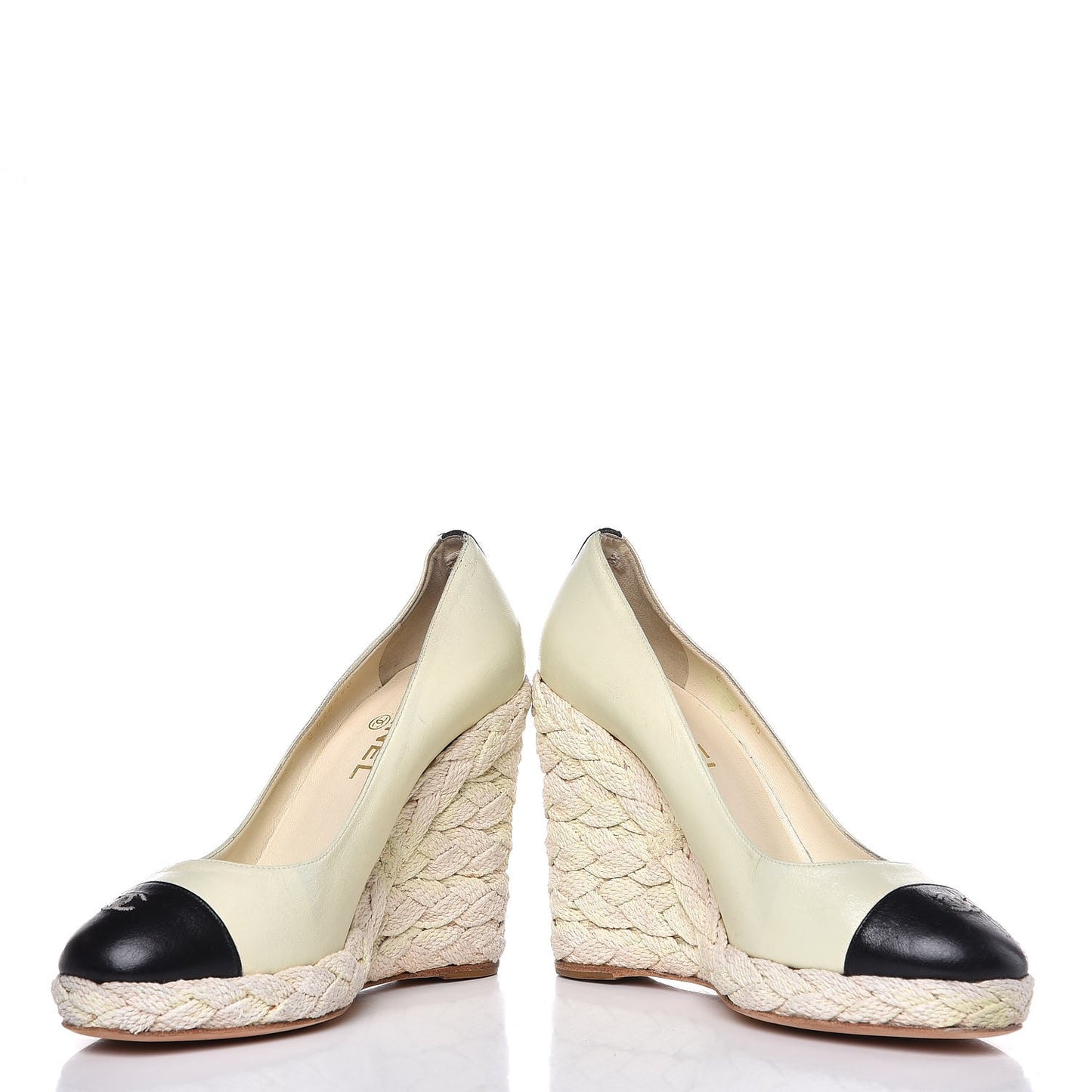 Lambskin Cap Toe Espadrille Wedge Pumps 40 Beige Black