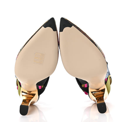 Fendi Technical Mesh FF Rainbow Beaded Colibri 85mm Slingback Pumps 37.5 Tobacco Black Multicolor 10 of 16