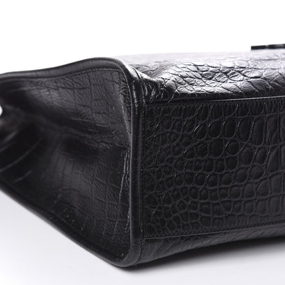 Saint Laurent Calfskin Crocodile Embossed Monogram Large Niki Shopping Bag Black 8 of 10