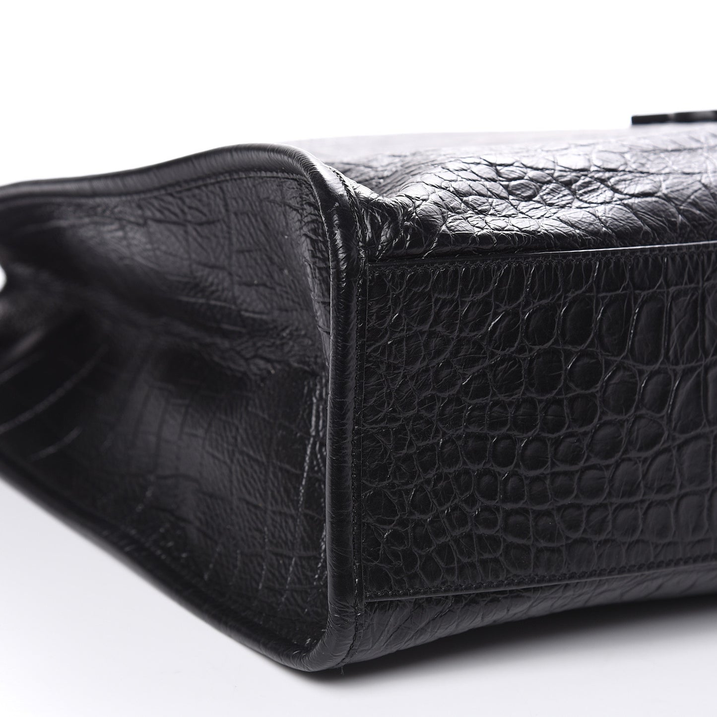 Calfskin Crocodile Embossed Monogram Large Niki Shopping Bag Black