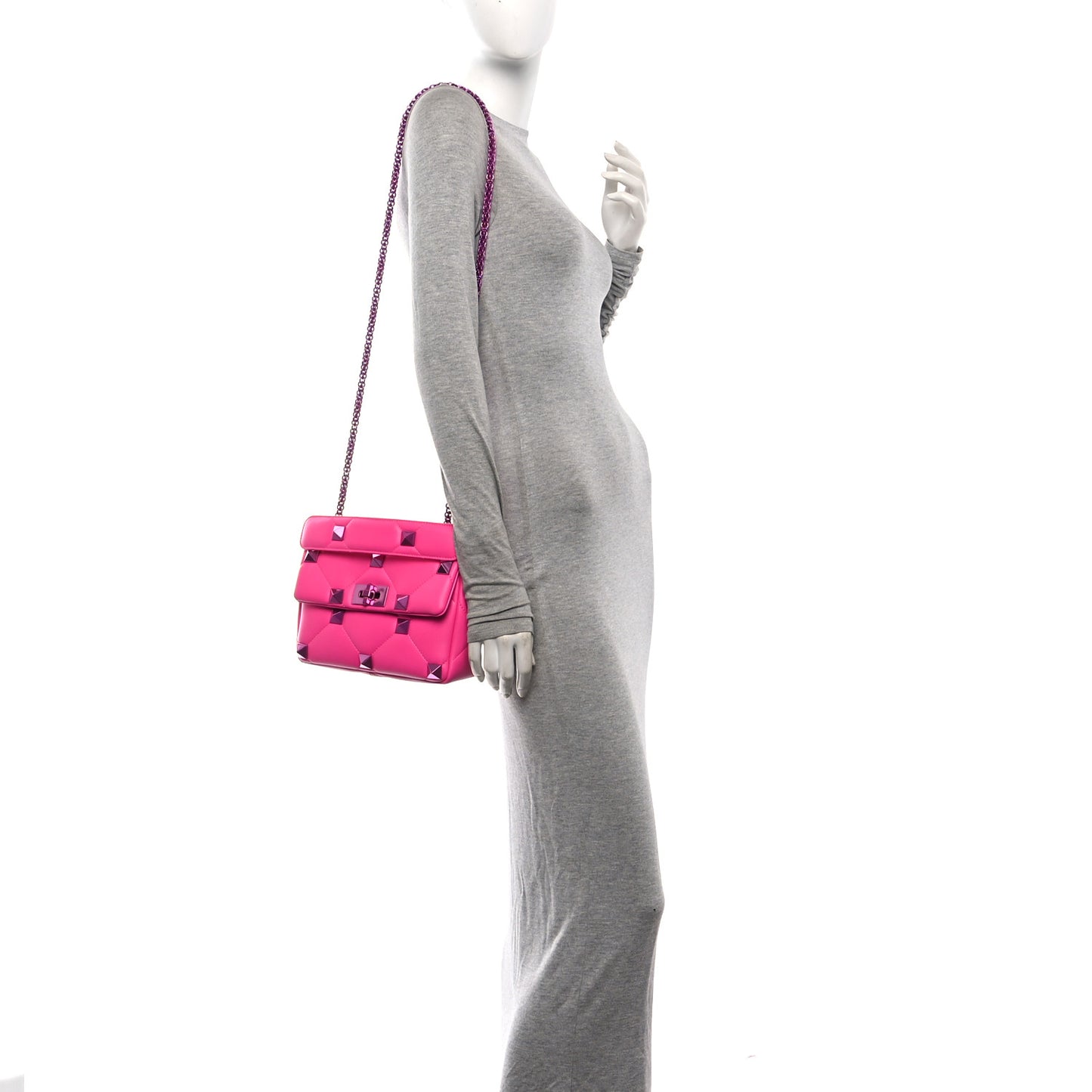Nappa Lacquer Monochrome Medium Roman Stud Shoulder Bag Pink PP