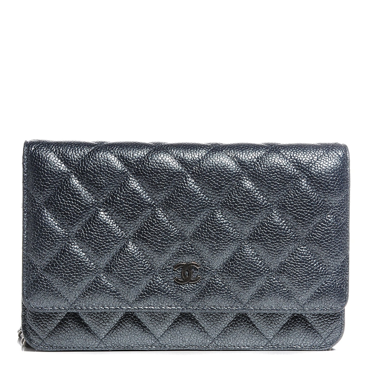 Metallic Caviar Quilted Wallet On Chain WOC Charcoal