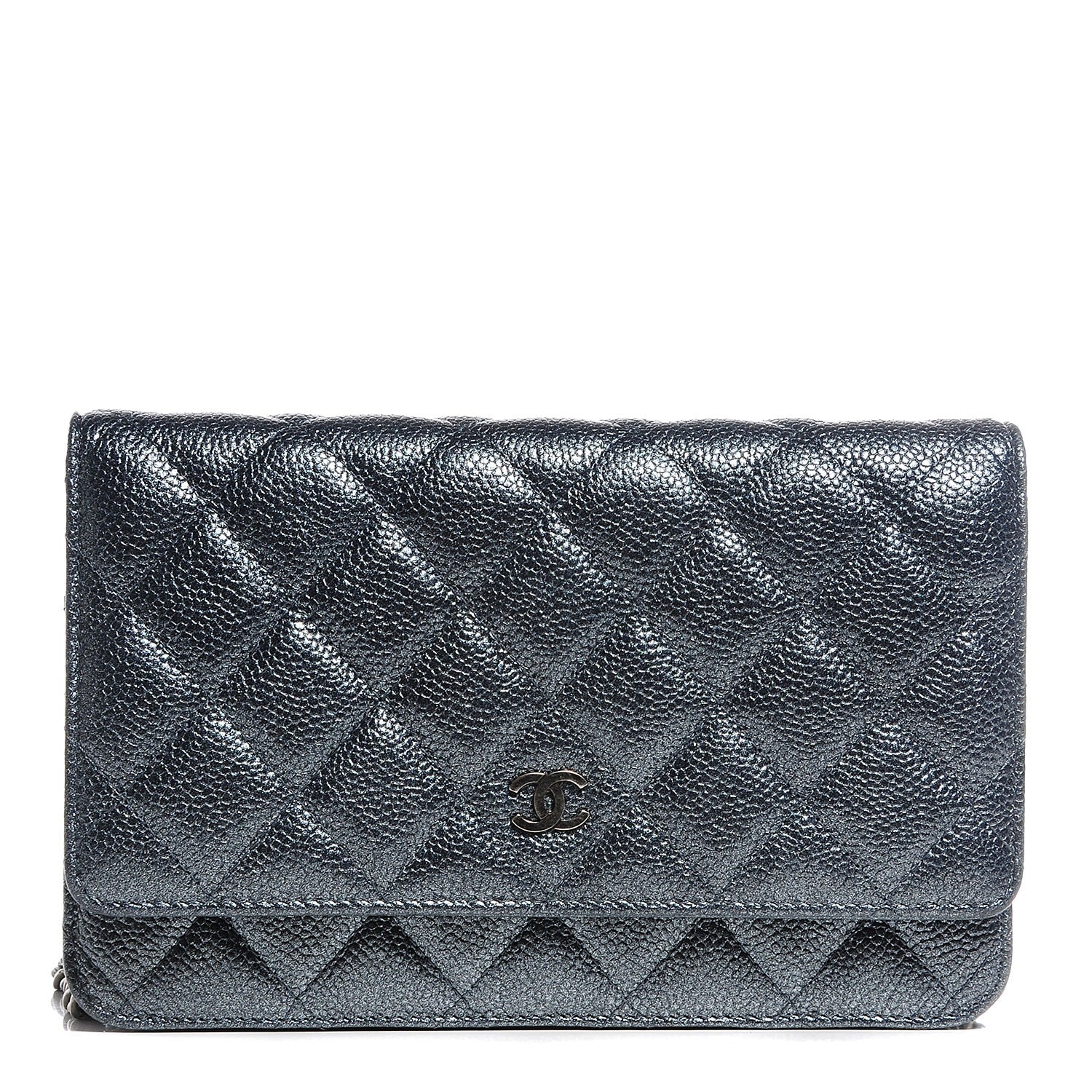 Chanel Metallic Caviar Quilted Wallet On Chain WOC Charcoal 1 of 9
