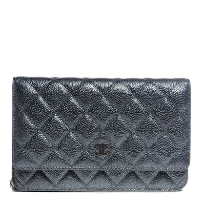 Chanel Metallic Caviar Quilted Wallet On Chain WOC Charcoal 1 of 9