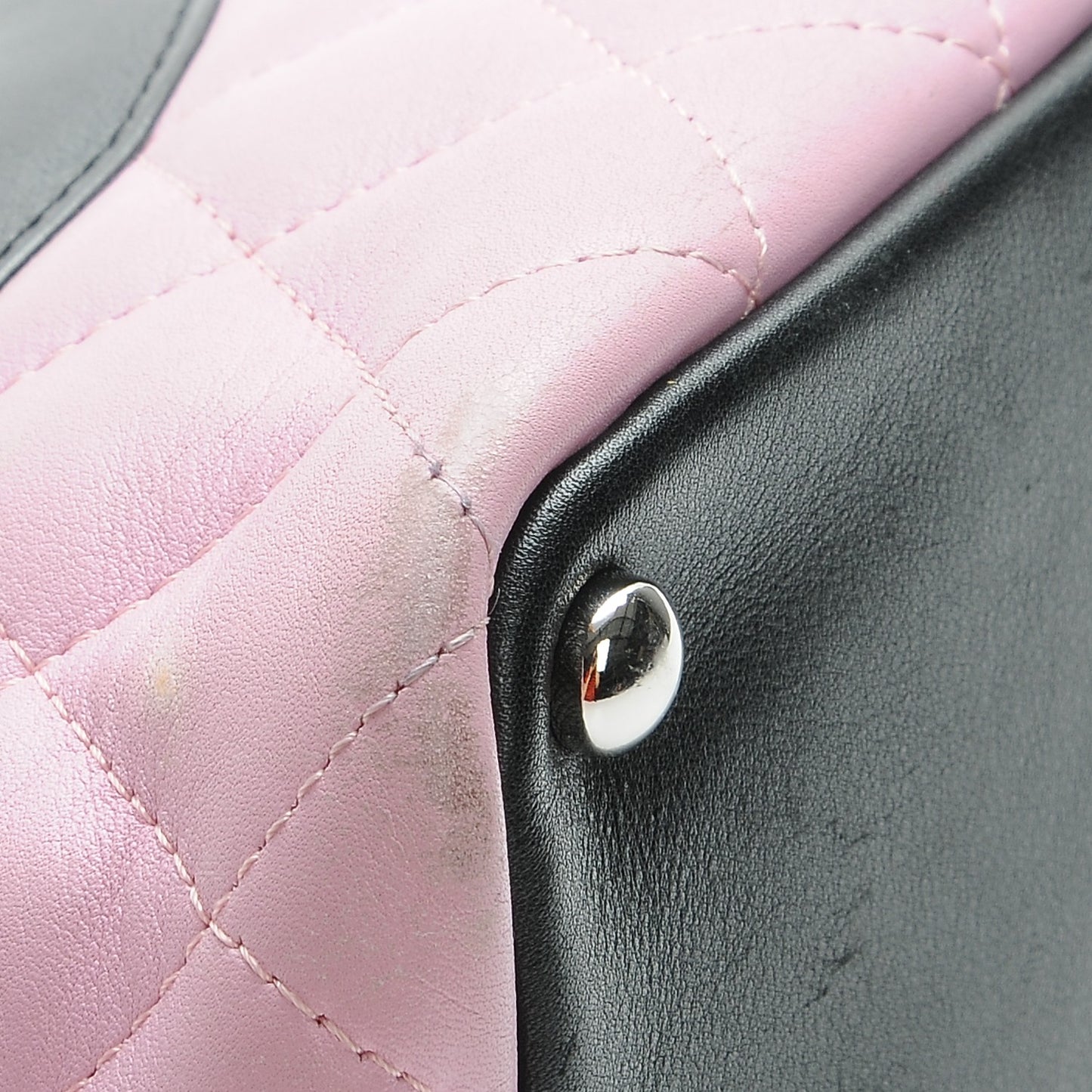 Calfskin Quilted Medium Cambon Tote Pink Black