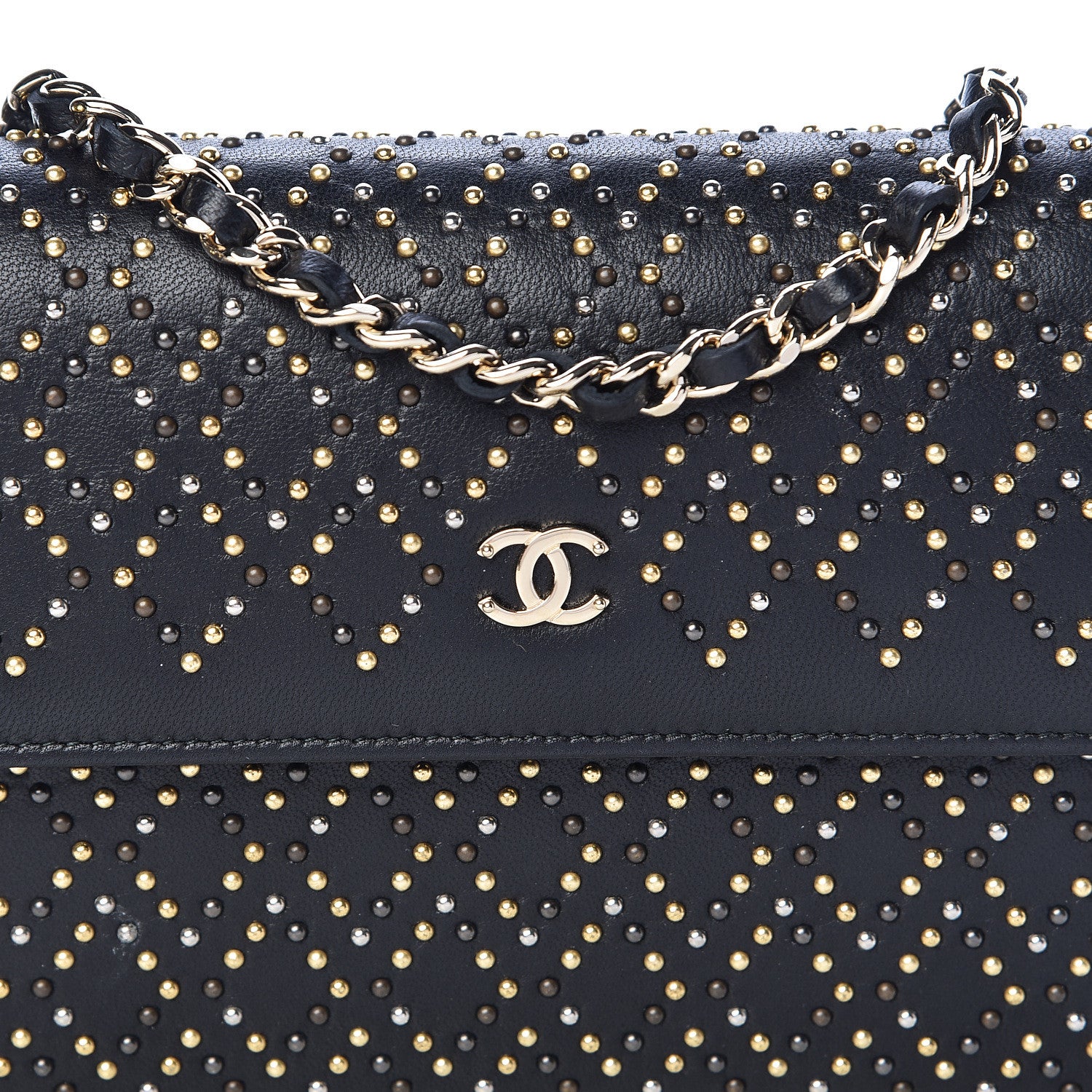 Chanel Lambskin Studded Chain Wallet Black 11 of 12