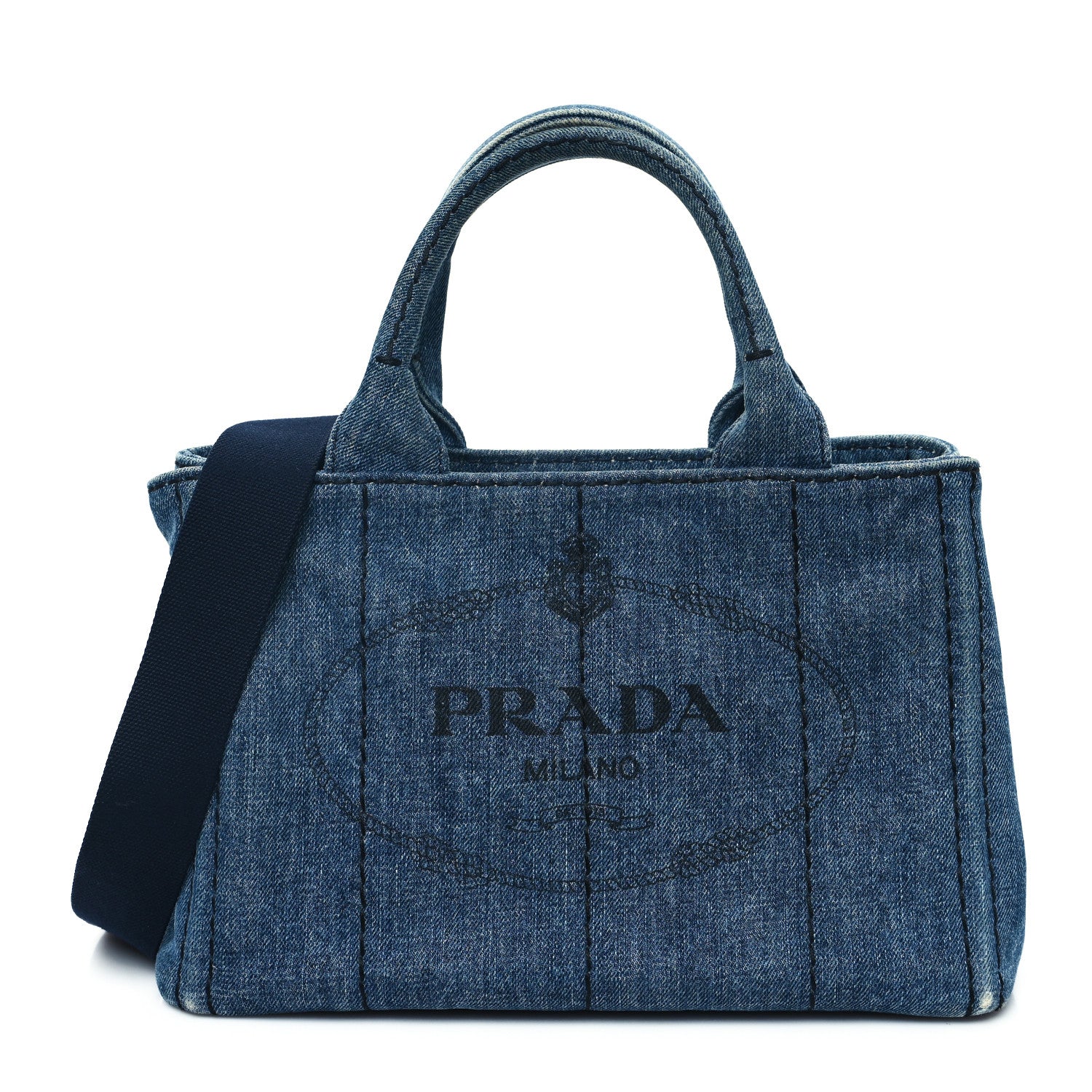 Prada Denim Small Logo Tote Bleu 1 of 10