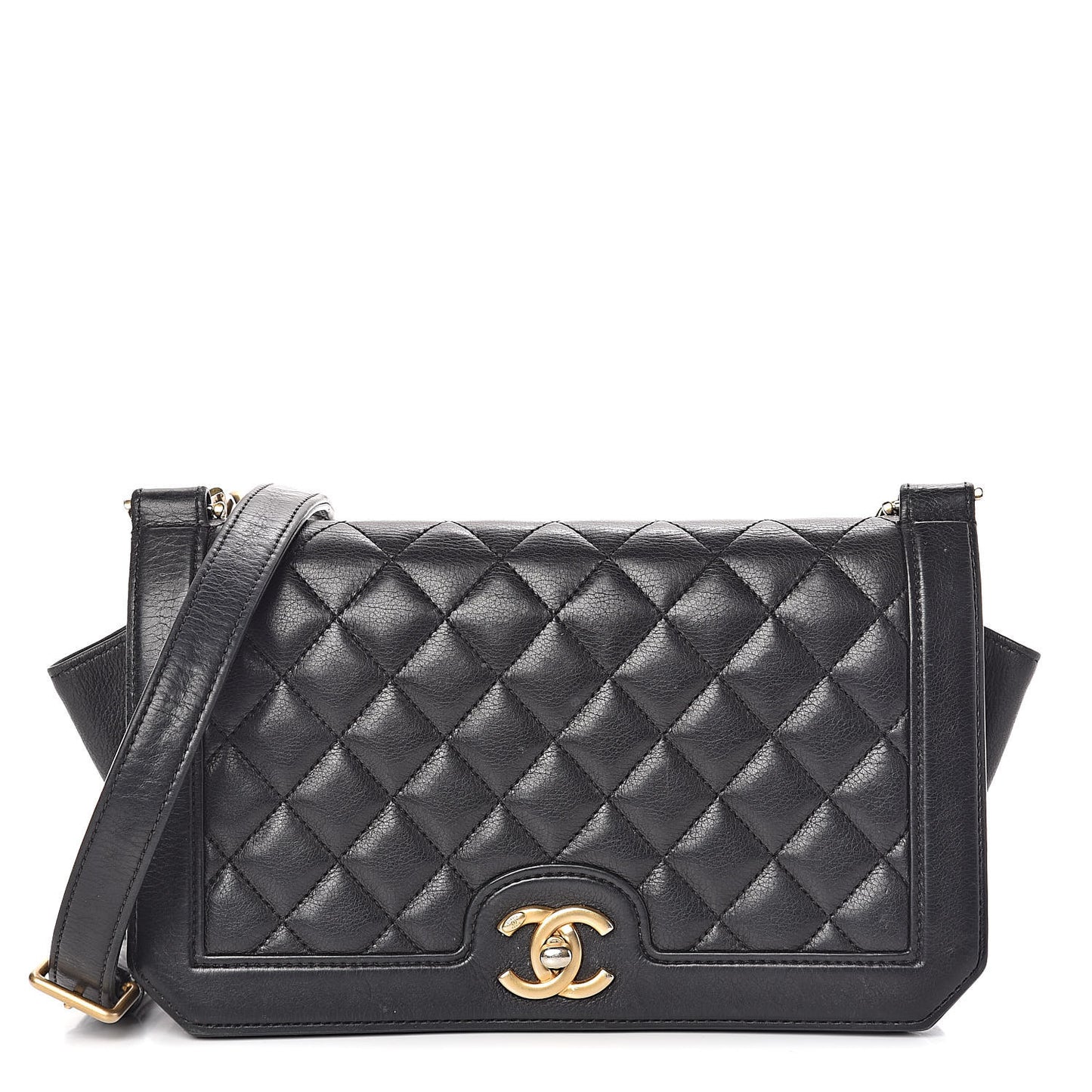 Grained Calfskin Quilted Medium Flap Black