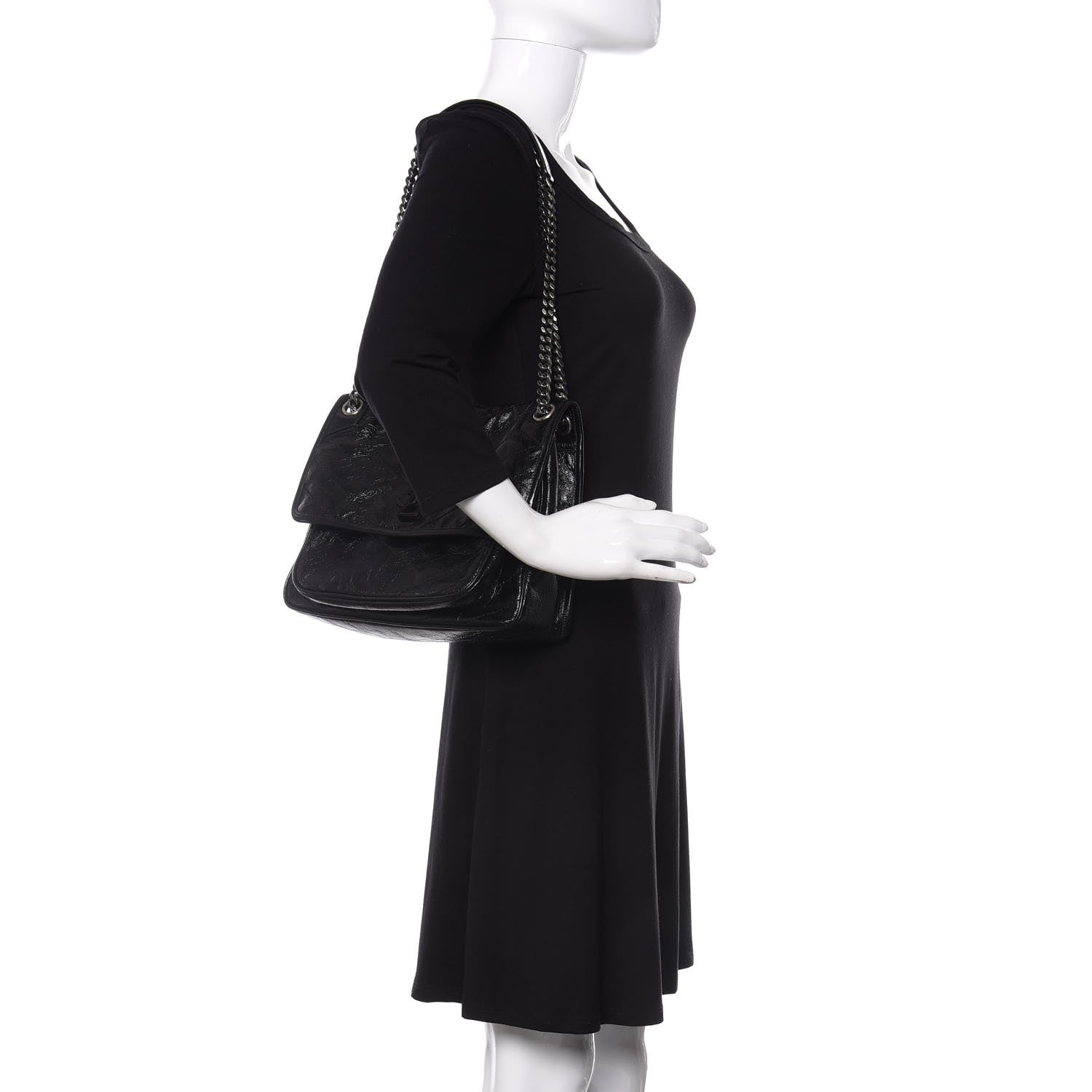 Saint Laurent Crinkled Calfskin Matelasse Monogram Medium Niki Chain Satchel Black 2 of 9