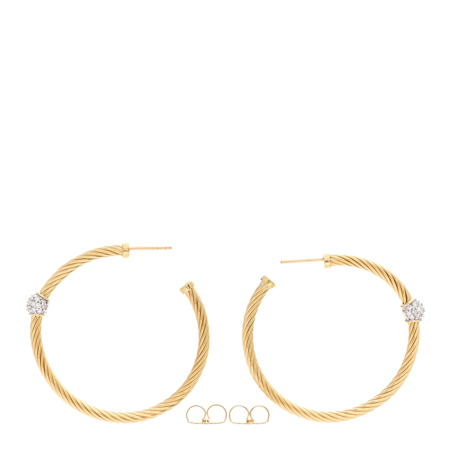 18K Yellow Gold Diamond Cable Station Hoop Earrings