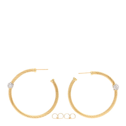 David Yurman 18K Yellow Gold Diamond Cable Station Hoop Earrings 3 of 4