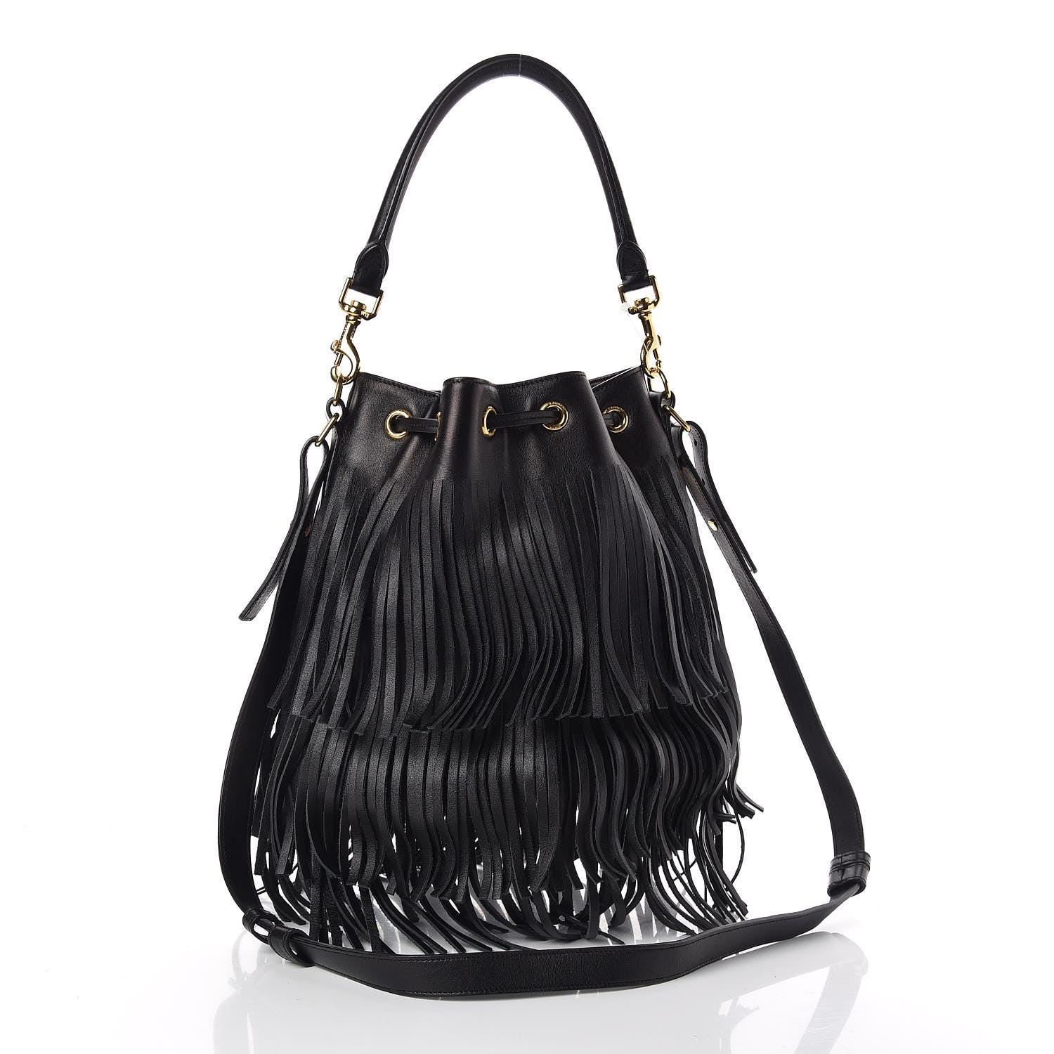 Saint Laurent Calfskin Small Emmanuelle Fringe Bucket Bag Black 3 of 10