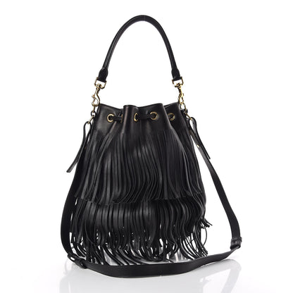 Saint Laurent Calfskin Small Emmanuelle Fringe Bucket Bag Black 3 of 10