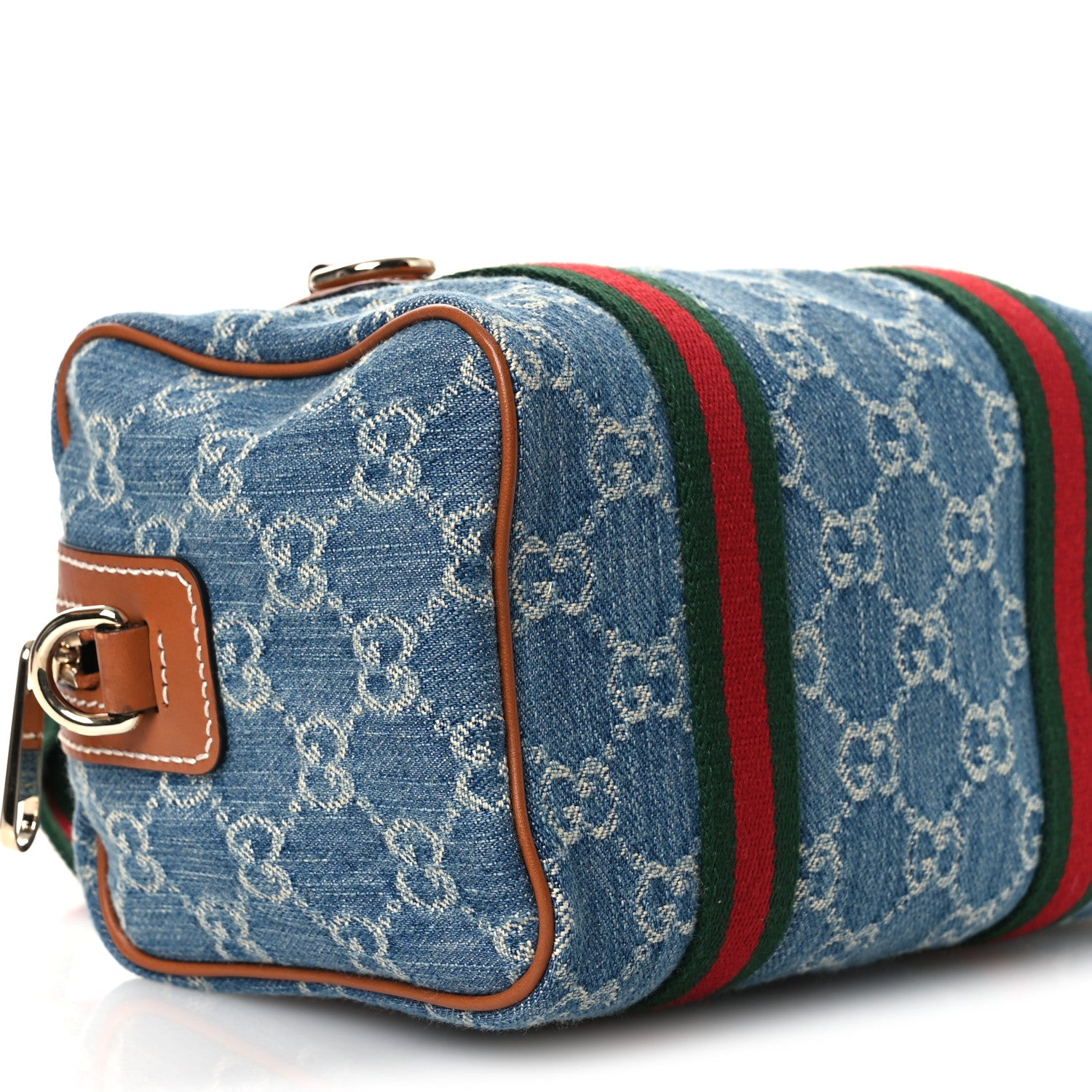Gucci GG Denim Calfskin Web Mini GG Top Handle Bag Light Blue White 9 of 12