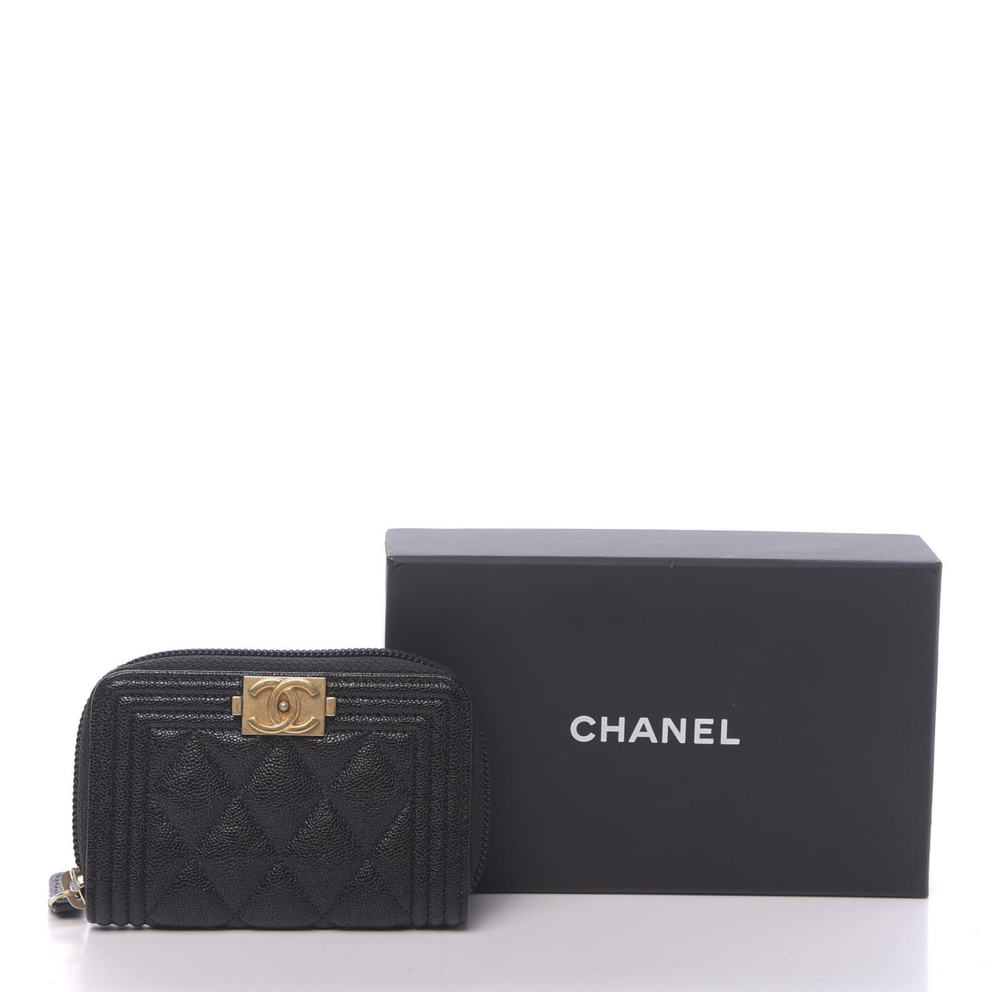Caviar Quilted Boy Zip Around Coin Purse Wallet Black