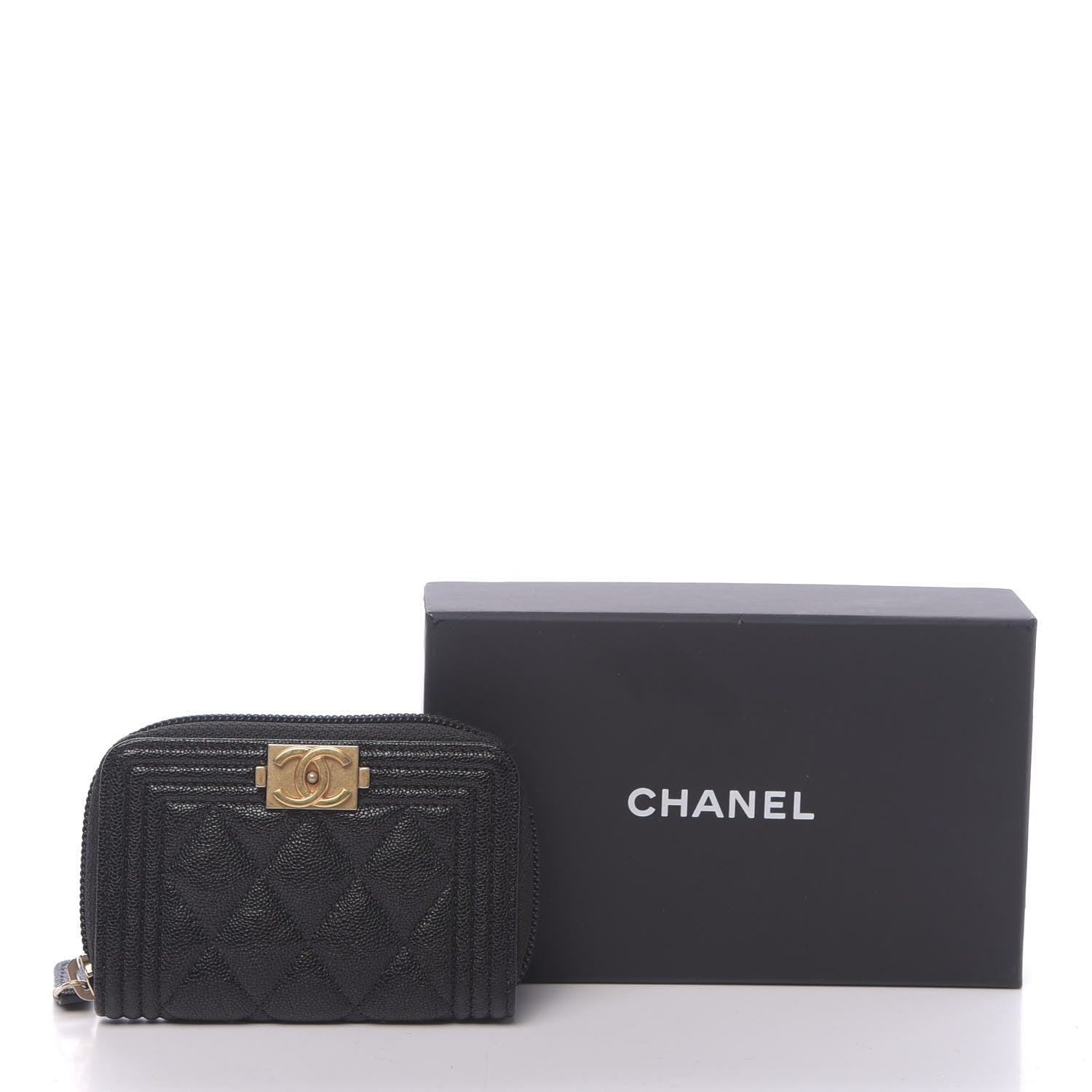 Chanel Caviar Quilted Boy Zip Around Coin Purse Wallet Black 8 of 8