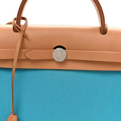 Hermes Vache Hunter Toile Herbag Zip 31 PM Bleu Azteque Menthe 9 of 11