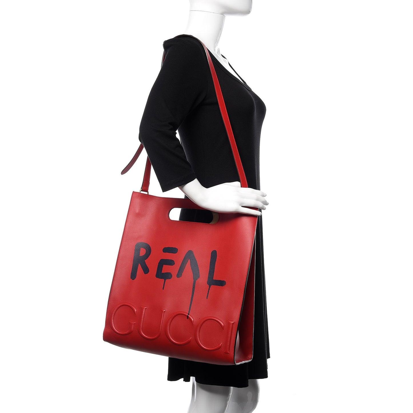 Calfskin GucciGhost Real Medium XL Tote Hibiscus Red