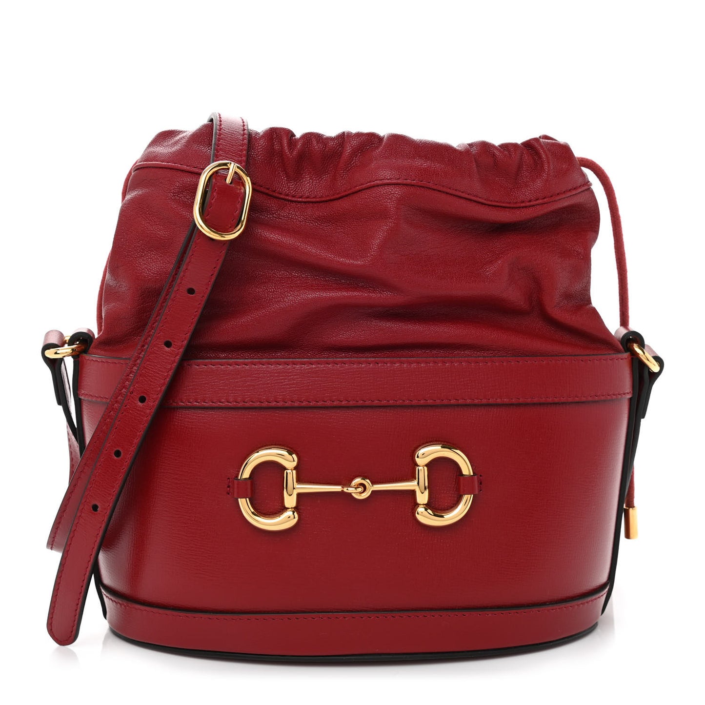 Azalea Sakai Calfskin Horsebit 1955 Drawstring Bucket Bag New Cherry Red