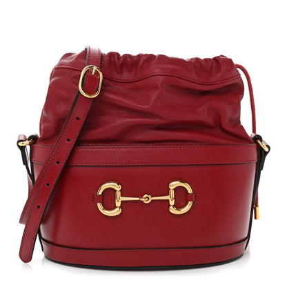 Gucci Azalea Sakai Calfskin Horsebit 1955 Drawstring Bucket Bag New Cherry Red 1 of 7